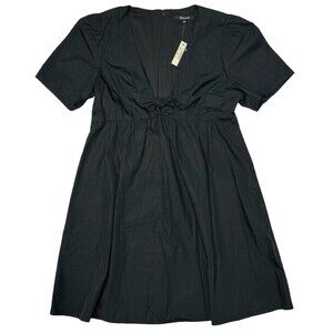 NWT Madewell Little Black Mini Dress V-Neck with Front Bow Women Size 6 (A4)